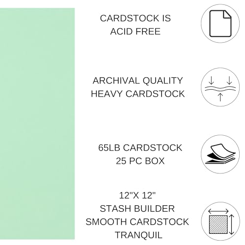 PA Paper Accents Stash Builder Cardstock 12" x 12" Tranquil, 65lb colored cardstock paper for card making, scrapbooking, printing, quilling and crafts, 25 piece pack - color: Tranquil