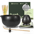 Maestri House Matcha Whisk Set, 7-Pc Complete Matcha Kit with Spouted Ceramic Bowl, Bamboo Whisk and Holder, Scoop, Spoon Rest & Sifter, Tea Cloth – Ideal Gift for Matcha Lovers (Black Stone) - color: Black Stone