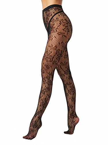 EVERSWE High Waist Fishnet Tights, Thigh High Suspender Stockings - color: Allover Flower, size: Large-X-Large