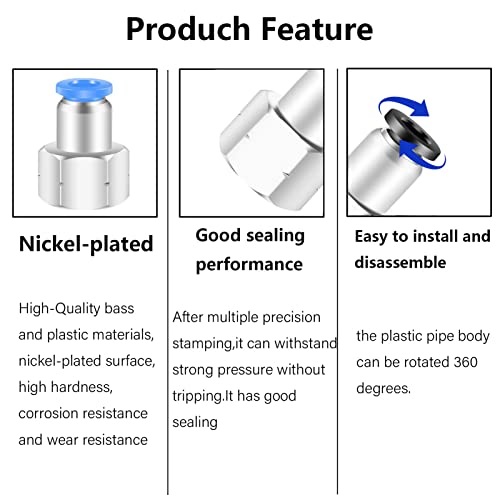 1/8 Female Npt Push to Connect Fittings,CEKER 4MM x 1/8" NPT Female Thread Air Fittings 4MM Quick Connect Air Lines Fittings Pneumatic Tubing Fitting Push in Connector 5Packs - size: 4MM X 1/8" FNPT