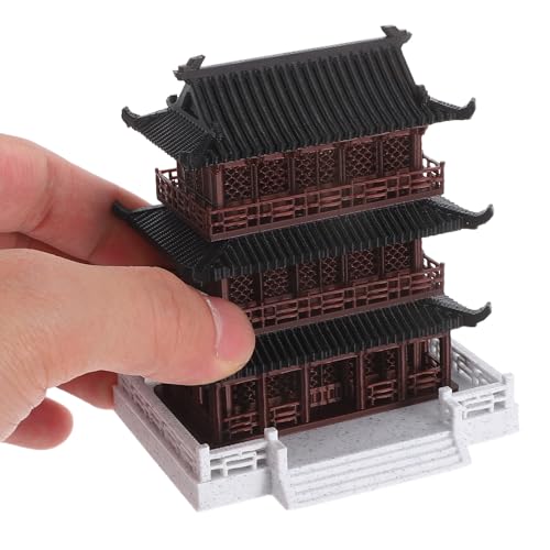Luxshiny Miniature Asian Architectural Three-Story Pavilion with Base 7.5×6cm Vintage Ancient Building Decor for Desktop Fish Tank Micro Landscape Ornament