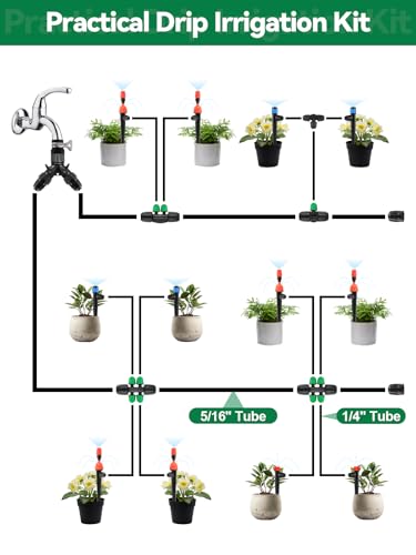Kalolary 20PCS Locked Barbed Tee Connectors, 5/16" to 1/4" Drip Irrigation Fittings Kit 8/12mm to 4/7mm Tube Lock Female Connector 4-Way Barbed Lock Irrigation Parts for Watering System (Black Green) - color: Black Green 5/16" to 1/4" 4-Way