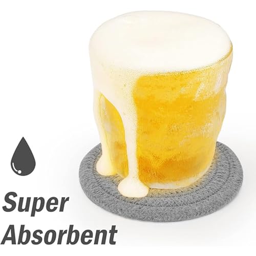 ABenkle 8 Pcs Drink Coasters with Holder, Cotton Woven Absorbent Coasters for Drinks, Minimalist Home Decor Coaster Set for Wooden Tabletop Protection Table, 4.3 inches - color: Light Grey, size: 8 Pcs