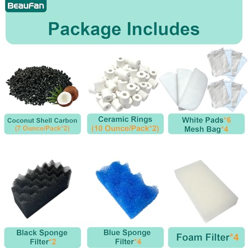 24 Sets Aquarium Replacement Media Maintenance Kit Compatible with Fluval 106 & 107 Canister Filters, Including Bio Sponge Filters, Activated Carbons, Ceramic Rings, Mesh Bags, Filter Pads - size: 106/107 Series