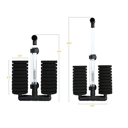 Aquarium Bio Sponge Filter 2 PCS for Fry Betta Shrimp Fish Tank Up to 55 Gallon Each., Quiet, Double Sponges