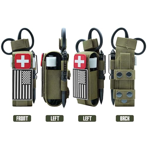 Upgrade 1000D Laser Cut Molle Tourniquet Holder, Heavy Duty Tactical Molle Tourniquet Pouch Holder - color: SET-GREEN