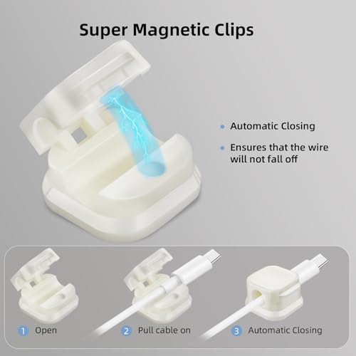 12 Pcs Magnetic Cable Clips, Cable Management, Office Desk Accessories, Cord Organizer, Cable Smooth Adjustable,for Desk, Wall, Car, Motorcycle,Home Office, Phone Cable Management (White) - color: White, size: 12 psc