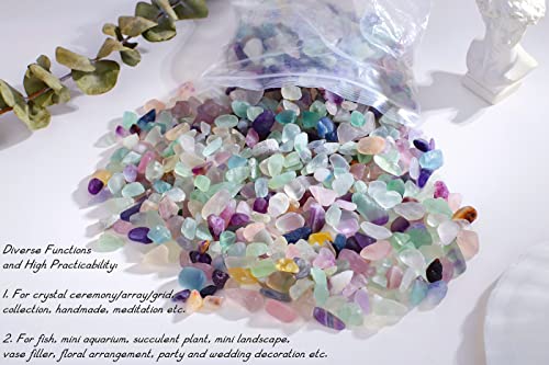QINJIEJIE Fluorite Crystal Gravel Stones Tumbled Stone Polished Rocks Colorful Crushed Reiki Healing Quartz Home Decoration Aquarium Tank Succulent Vase Filler Landscape Bottom Ornament 0.88lbs 14oz - color: Multi-colored - Fluorite, size: 0.9 Pound