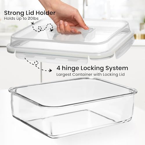 4800 ML / 163 oz / 21 Cup LARGE Glass Food Storage Container with Airtight Locking Lid. Ideal Storing food, Vegetables, Fruits. Baking Casserole, Lasagna, Roasting Turkey, Chicken BPA Free Oven Safe - size: 4800 ml