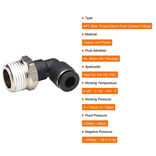 CEKER 5/32 Elbow Male Airlines Push Fittings 90 Degree Push to Connect Fittings Air Fittings, PL 5/32 Tubing Od x 3/8" Npt Thread Pneumatic Push In Connectors Quick Connect Tube Fittings 5Packs - size: 5/32" OD X 3/8" MNPT