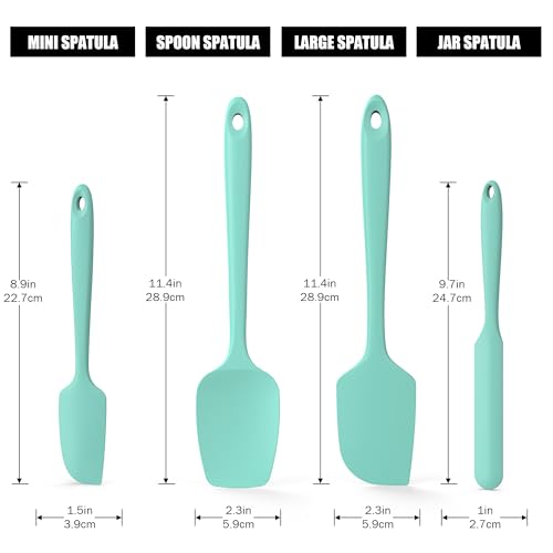 4-Piece Silicone Spatula Scrapers: Doosu 600°F Heat Resistant Food Grade Kitchen BPA Free Rubber Baking Cooking Tool Nonstick Utensil Set for Mixing, Scraping, Folding, Stirring, Serving (Aqua Sky) - color: Aqua Sky, size: Set of 4