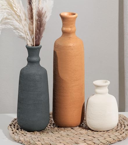 Ceramic Vase Set, 3Pcs Flower Vases for Modern Boho Farmhouse Decor, Decorative Vases for Pampas Grass & Dried Flowers, Distressed Finish - color: G