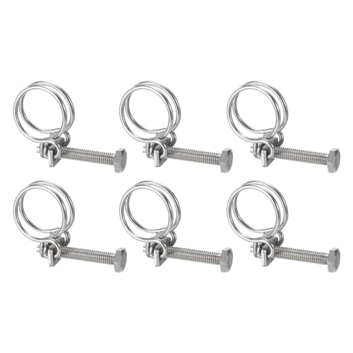 uxcell 6Pcs Double Wire Hose Clamp, 25-29mm Adjustable Stainless Steel Wire Hose Clips with M8 Bolt for Dust Collection Hose, Pump Hose Pipe - size: 25-29mm