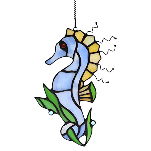 Seahorse Decor Stained Glass Window Hanging,Sea Animals Ornaments Suncatcher,Marine Life Wall Decor Sculpture Hanging Ocean Decorations for Living Room,Bedroom,Kitchen,Dining Room - color: O