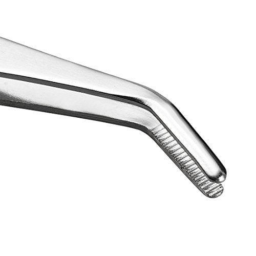 uxcell 2 Pcs 5.5-Inch 430 Stainless Steel Tweezers with Curved Serrated Tip