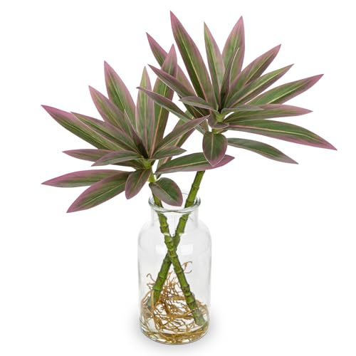 Artificial Pink Plants Stems in Glass Vase with Faux Water,Fake Silk Plant Dracaena Leaves for Centerpiece Table Decorations Farmhouse Wedding Home Greenery Decor - color: Pink#2