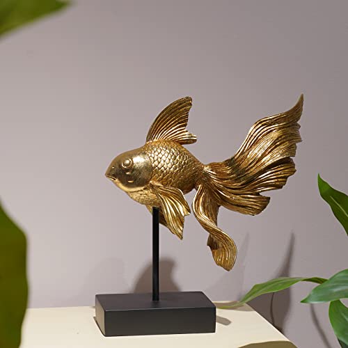 Guichifun Collectible Figurine Goldfish Statue Decor - Betta Sculpture Decoration Luckly Wealth Resin Fish Figurines Office Shelf Sculpture Home Decor Birthday Gifts for Father 10.25 X 5 X 11 inch