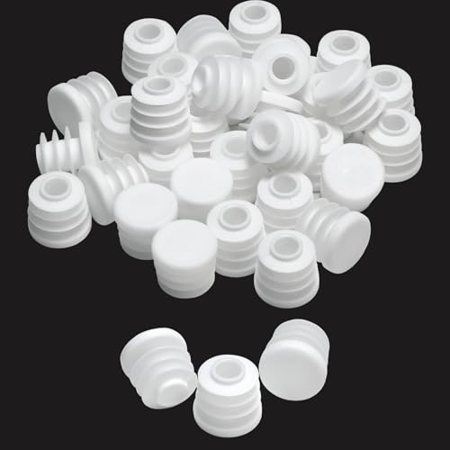 EASYEAH 5/8" (16mm) Plastic Hole Plugs White -Round Chair Leg Caps, Flush Mount Pipe Plugs, Tubing End Caps for Metal&Wood Legs Tube, Outdoor Furniture Feet caps & Table Plastic Plugs, 24 PCS - color: White, size: 24 PCS,5/8"