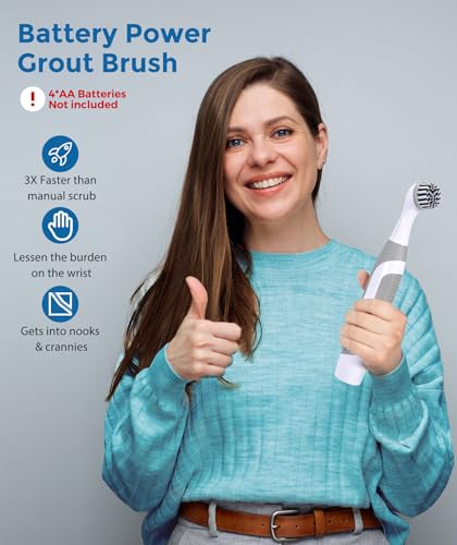 kHelfer Electric Cleaning Brush with Battery Power, KH6A Small Electric Grout Brush&5 Replacement Brush, Lightweight Waterproof Stainless Steel Wire Brush for Grout, Tile, Corner, Kitchen, Bathroom - color: Gray& White