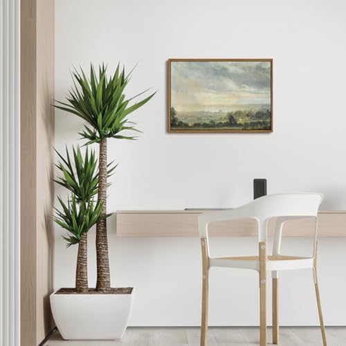 OIQArtOIQ Vintage Framed Wall Art Pastoral Landscape Canvas Art Prints Rustic Farmhouse Pictures Wall Decor Modern Cottagecore Paintings Artwork For Bedroom Kitchen Bathroom Office Living Room - color: Cloudy Sky, size: 16x24 in