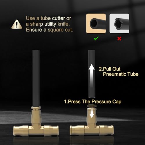 RETRUE 21838 Air Line Fittings Union Tee 1/4" T-Fitting Pneumatic Air Suspension Fittings, Brass