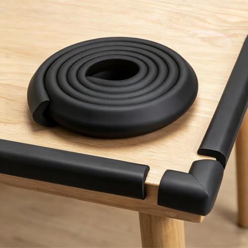Corner Protector Baby, Baby Proofing Edge Corner Protector, Waterproof Soft Foam Cushion with Adhesive Tape (6.6ft Edge + 4 Corners),Wall Corner Protector for Fireplace, Table, Stair, Cabinet(Black) - color: Black Sponge（6.56ft + 4 Corners)