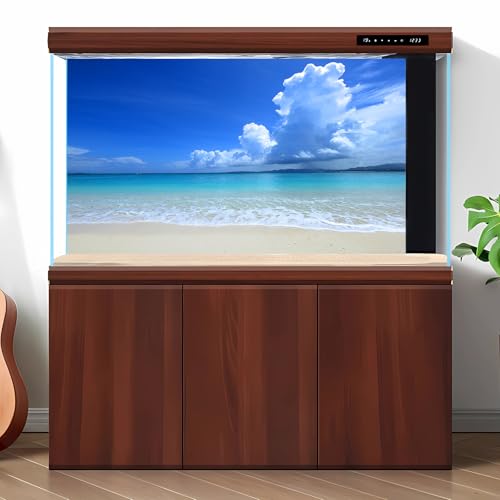 Tropical Beach Aquarium Background Ocean Sea Sandbeach Fish Tank Background Ocean Seascape Terrarium Backgrounds Sunny Blue Sky Clouds Seacoast Ocean Sea Waves Reptile Tank Backgrounds 24x12in - color: Blue, size: 24(W)x12(H)inches/ 60(W)*30cm(H)