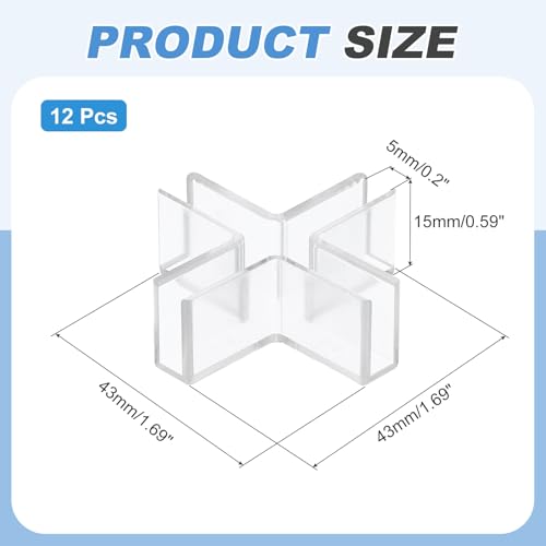 uxcell 12Pcs Plastic Glass Connector, Suitable for 5mm Thick Cross Shaped Glass to Glass Clamp, Fixing Bracket Rimless Clip Holder for Aquarium Fish Tank Display Shelves, Transparent - color: Transparent, size: 5mm
