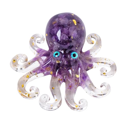 Octopus Decor Aquarium Amethyst Gravel Decorative Resin Glass with Natural Crystal Stone Marine Animals Fish Tank Ornaments Statue Healing Home Decor Ladies Gift 3.93" - color: Amethyst-new