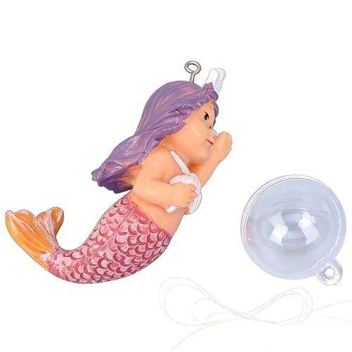 Floating Mermaid Aquarium Ornament, Handcrafted Cute Mermaid Statue with Floating Ball, Colorful PVC Resin Fish Tank Decor for Home Aquariums & Desktop Water Features (Red) - color: Red