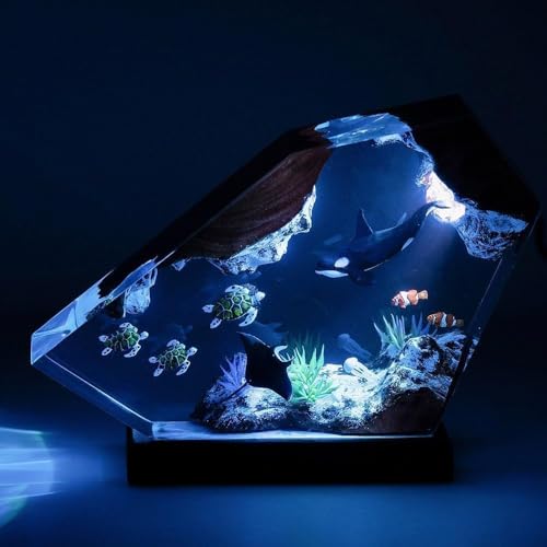 Orca Ocean Resin Lamp, Handmade Wooden Table Resin Night Light, USB Port Art Ornaments for Home Office Decor, Scuba Diver Gifts for Holiday, Unique Birthday Gifts for Mom Grandma Brother Sister - color: Orca, size: S