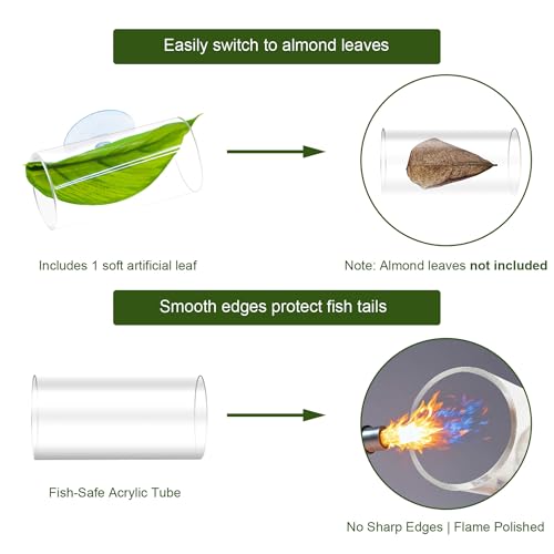 Acrylic Betta Hammock Tunnel, Betta Fish Tank Accessories & Aquarium Tunnel Decor, Fish Tank Hideout with Soft Faux Leaf Hammock, Beta Bed Resting Spot for Bettas (S Size — 3.14" × 1.57" OD) - size: S Size — 3.14" × 1.57" OD