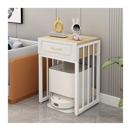 Living Room Sweeper Shelf Organizer Storage Cabinet Movable Fish Tank Rack with Wheels(White Frame+Light Walnut) - color: White Frame+light Walnut