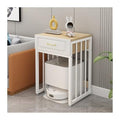 Living Room Sweeper Shelf Organizer Storage Cabinet Movable Fish Tank Rack with Wheels(White Frame+Light Walnut) - color: White Frame+light Walnut