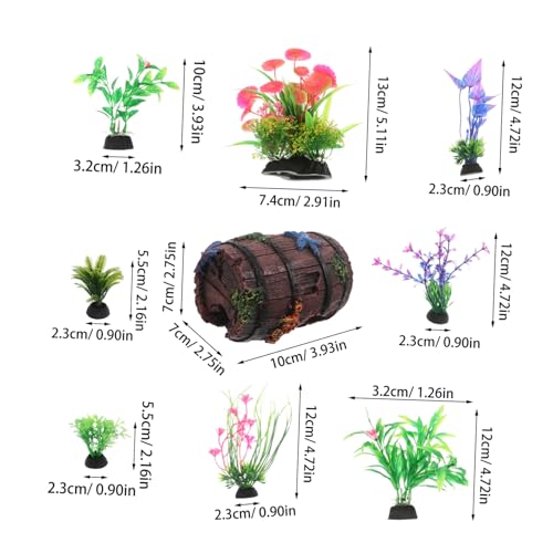 Toyvian 9pcs Broken Barrel Fish Tanks Decor Artificial Plants Aquarium Accessories Fish Tank Ornaments for Betta Cave Hide Aquarium Decorations