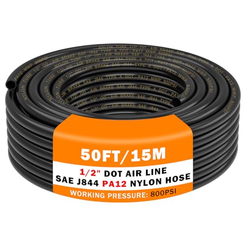 CheeMuii 50 FT 1/2" DOT Air Line PA12 Nylon 1/2 Pneumatic Tubing SAE J844 DOT Air Hose 15 Meter 1/2 Inch OD Pneumatic Air Tubing Pipe Hose Line - size: 1/2"OD-50FT-Single Layer