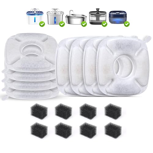 OYES Cat Water Fountain Filters for Veken, 8+8 Pack Cat Fountain Filters & Sponges, Enhanced Compatibility Replacement Filter, Fit 50oz, 84oz, 95oz or 108oz Pet Water Fountain 4 Months of Fresh Water - color: 8+8 Pack (4 month supply)