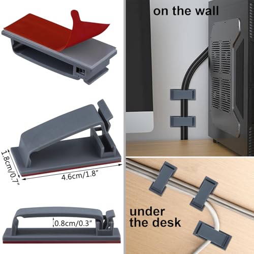 SOULWIT 50Pcs Self Adhesive Cable Management Clips, Cable Organizers Wire Clips Cord Holder for TV PC Ethernet Cable Under Desk Home Office (Grey) - color: Grey