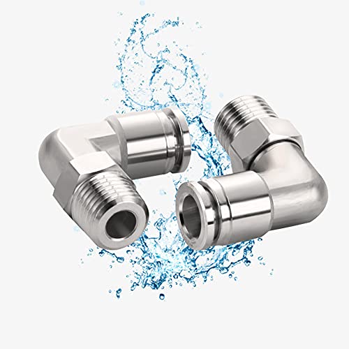 2Pcs 304 Stainless Steel Male Elbow 1/4" Tube OD x 1/4" NPT Thread Push to Connect Air Fittings,90 Degree Push Lock Pneumatic Connector for Air Compressor Air Horn