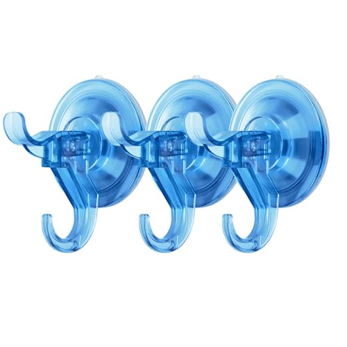 Antimbee 3 Pack Suction Hooks, Clear Suction Hangers for Shower, Bathroom, Glass, Door, Windows, Kitchen-Up to 11 lbs on Smooth Surface (Transparent Blue) - color: Transparent Blue