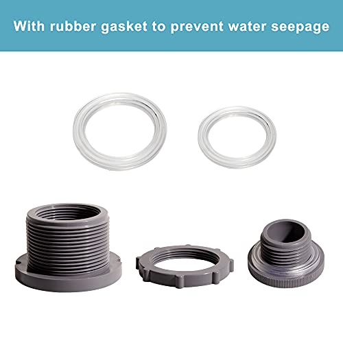 Ququyi 2 Inch PVC Bulkhead Water Tank Connector Adapter Fitting with Plugs Thru-Bulk Pipe Fitting for Rain Barrels, Aquariums, Ponds(Set of 1) - size: 2"-1pcs