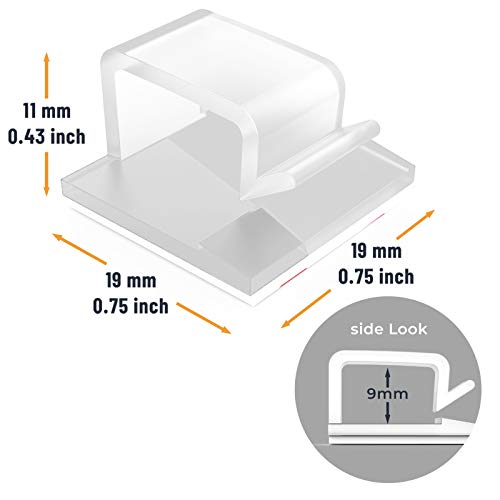 Cable Clips with Strong Self-Adhesive, XIAOXI R Shape Cable Management TV PC Wire Holder Sticky Tidy and Organizer Cord and Wires - 40 Pcs (Clear) - color: Transparent