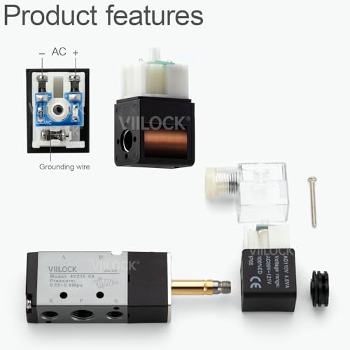 Pneumatic Solenoid Valve, 5 Way 2 Position 1/4”NPT Single Coil Pilot-Operated Electric Air Control Valve 4V210-08 (AC110V) - style: AC110V Junction Box