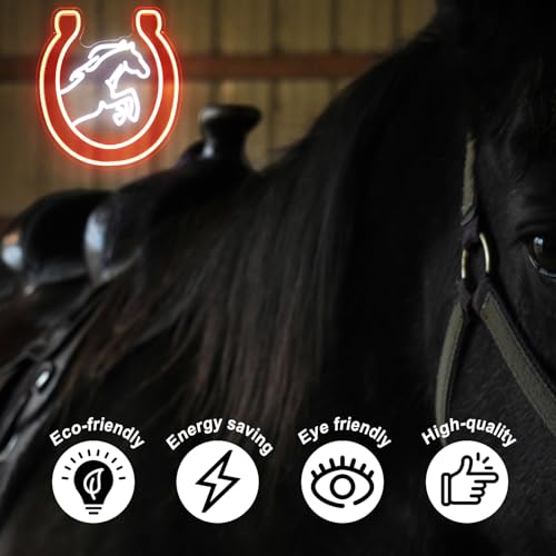 Horse Neon Sign for Wall Kentucky Derby Preakness Stakes Decoration Horseshoe Neon Light Cool Animal LED Sign for Bedroom Bar Man Cave Horse Racing Party Decor Western Cowboy Men Gifts - color: Orange White