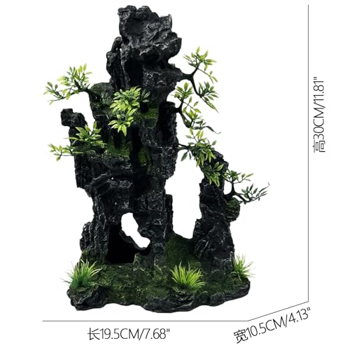 Large and Tall Fish Tank Decorations Aquarium Mountain View Stone Decorations Resin Rock Aquascaping with Hiding Cave, Fish Tank Accessories Aquarium Ornaments with Small Plants (C) - color: C