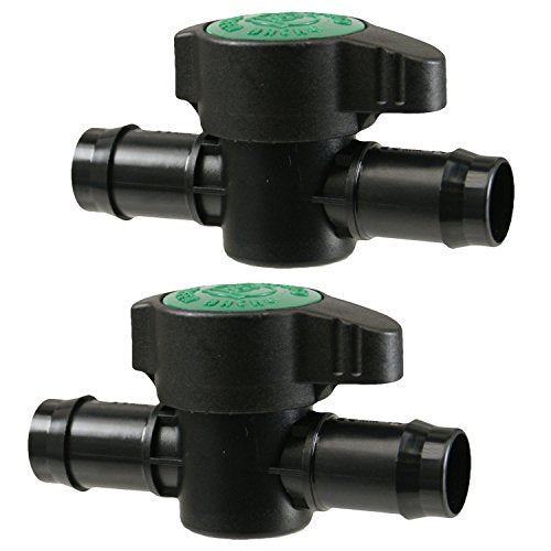 2-Pack In-Line Barbed Ball Valve 16mm For 1/2 and 5/8 Inch Tubing (.570 to .620 ID) - Regulate and Shut-Off/On Water Flow - size: 16mm (1/2" & 5/8" Tube .570 to .620 ID)
