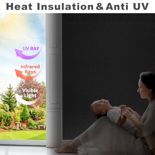 MAGIDEKOR Total Blackout Window Privacy Film with Installation Tools, 100% Light Blocking Heat Control Static Cling, Room Darkening Opaque - 17.5 Inch X 6.5 Feet - color: Total Blackout, size: 17.5 Inch X 6.5 Feet