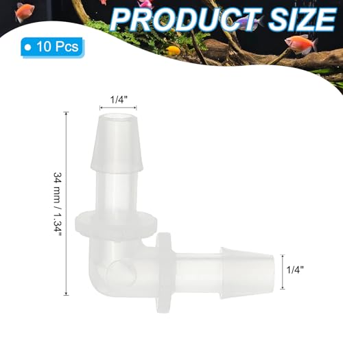PATIKIL 1/4" Plastic Hose Barb 90 Degree Elbow, 10 Pack L-Barb Fittings 2 Way Equal Barbed Joint Connector Splicer Mender Hose Adapter Union Adapter for Aquarium Fuel Gas Liquid Air - size: 0.25 Inch
