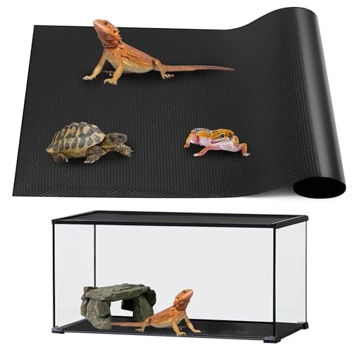 Bearded Dragon Tank Accessories, Reptile Mat, Reptile Terrarium Substrate Liner for Leopard Gecko, Lizard, Snake, Tortoise, Iguana Non-Adhesive Reptile Flooring (18"x36" Black) - color: 18x36" Black