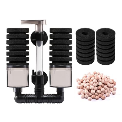 DaToo Aquarium Sponge Filter Fish Tank Foam Filter Quiet Submersible Bio Sponge Filter with 2 Spare Sponges and 1 Bag of Bio Ceramic Media Balls - size: DT-100A (10 to 40 gallons)
